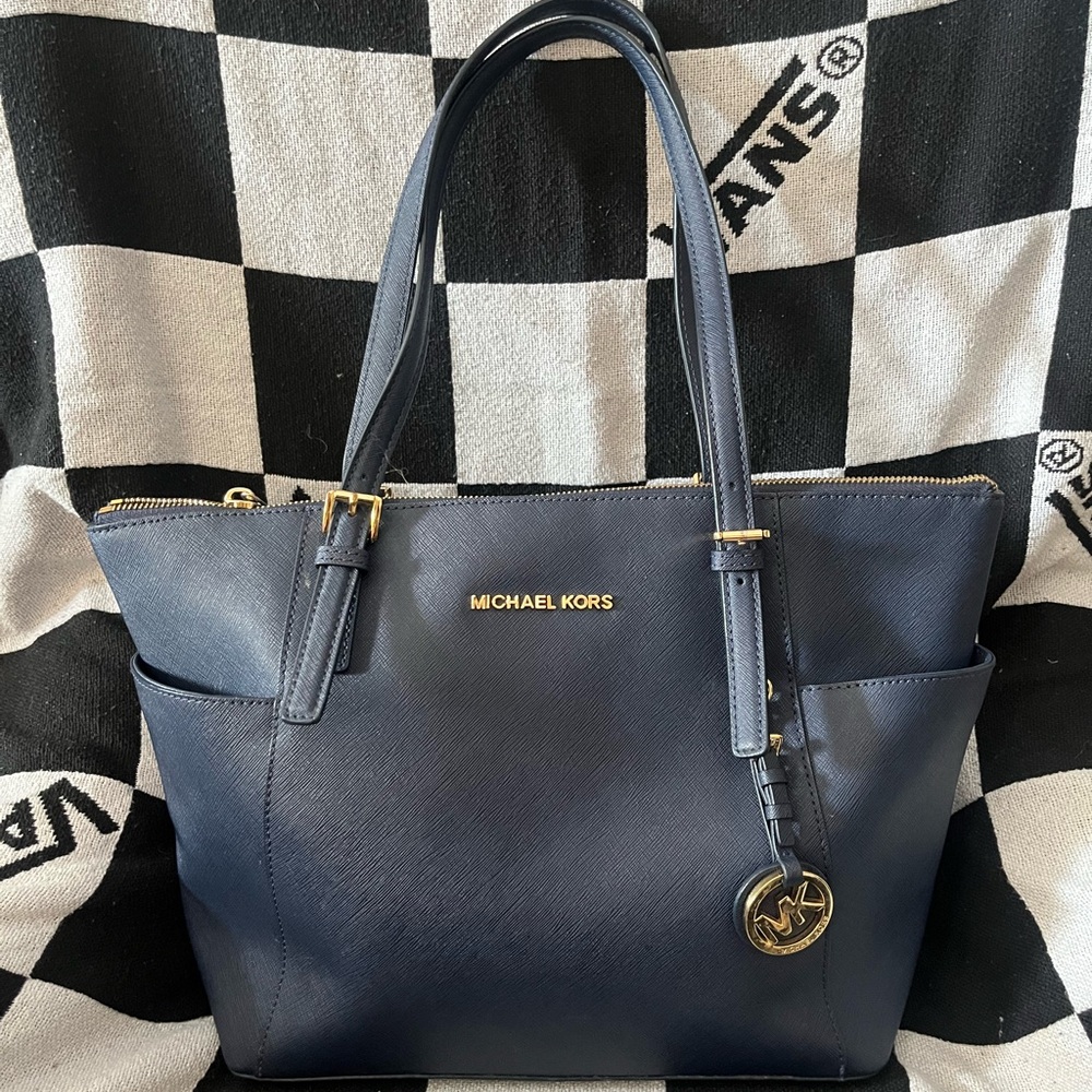 Michael Kors Dark Blue Tote with Gold Accents